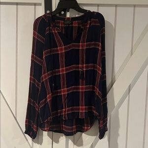 Lucky Brand Navy and Red Plaid Blouse